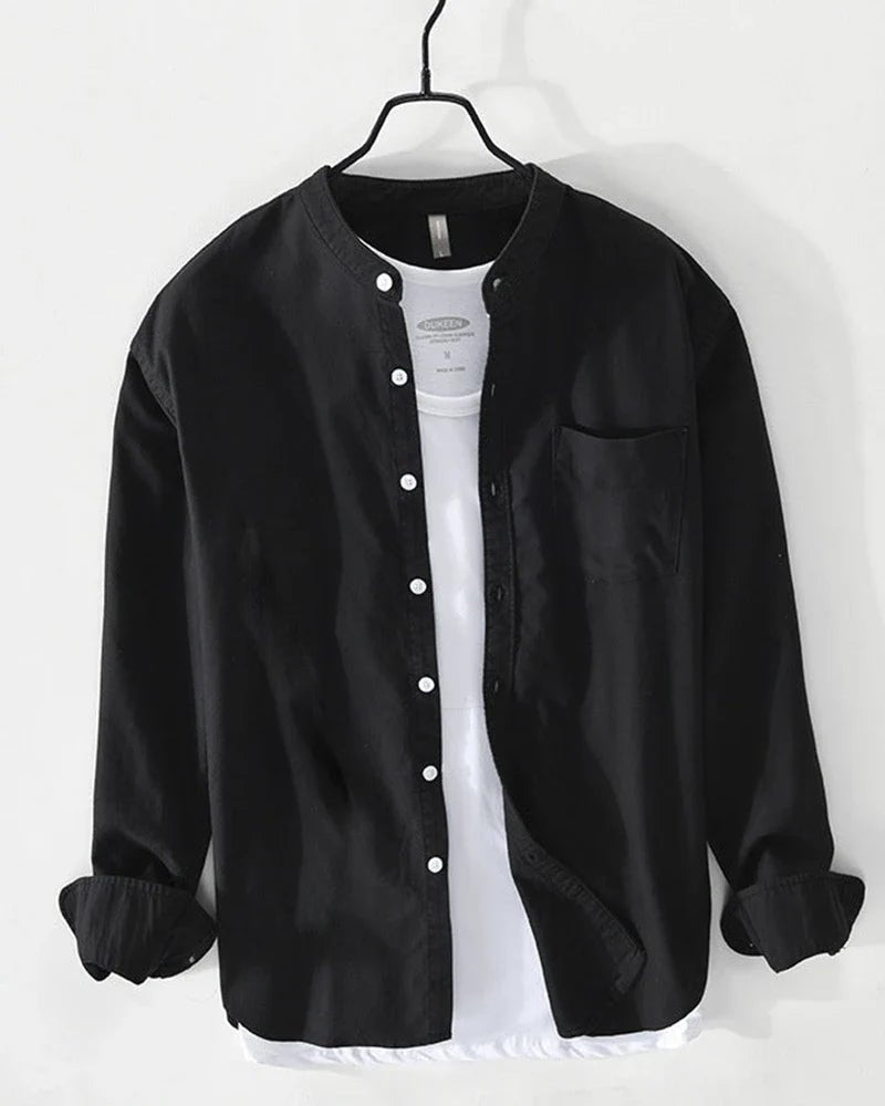 Camisa de algodón con cuello mao Porto - LOVRA DESIGN