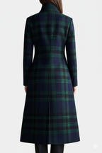 Caterina Midi Retro Checkered Blue-Green Bicolored Coat