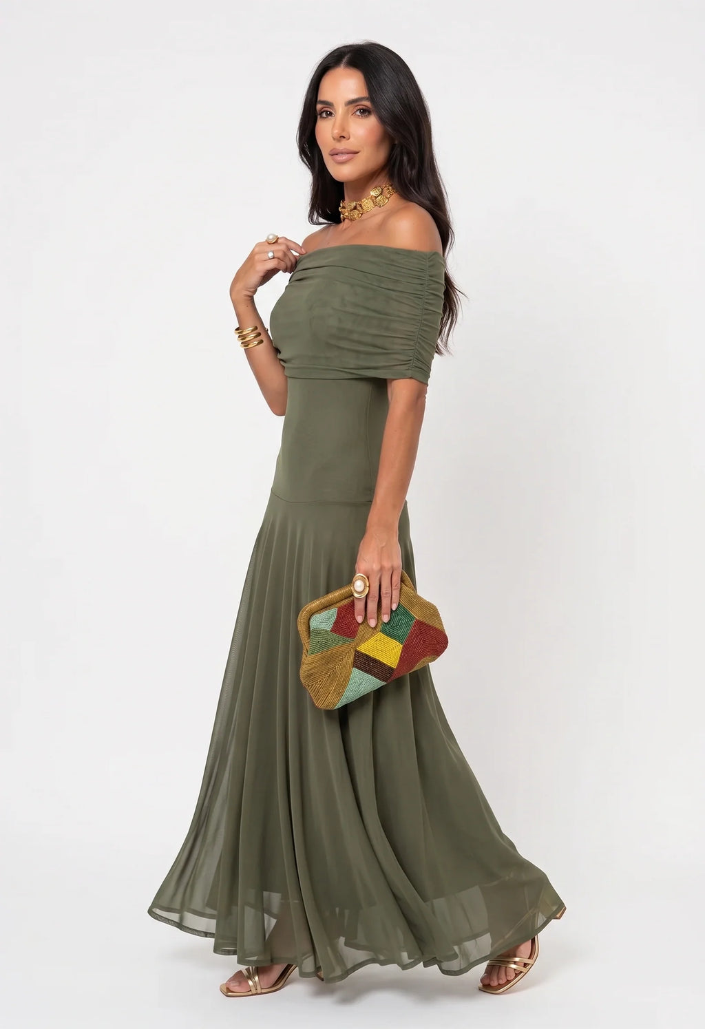 Vestido Maxi Tie-Dye de Un Hombro Elara
