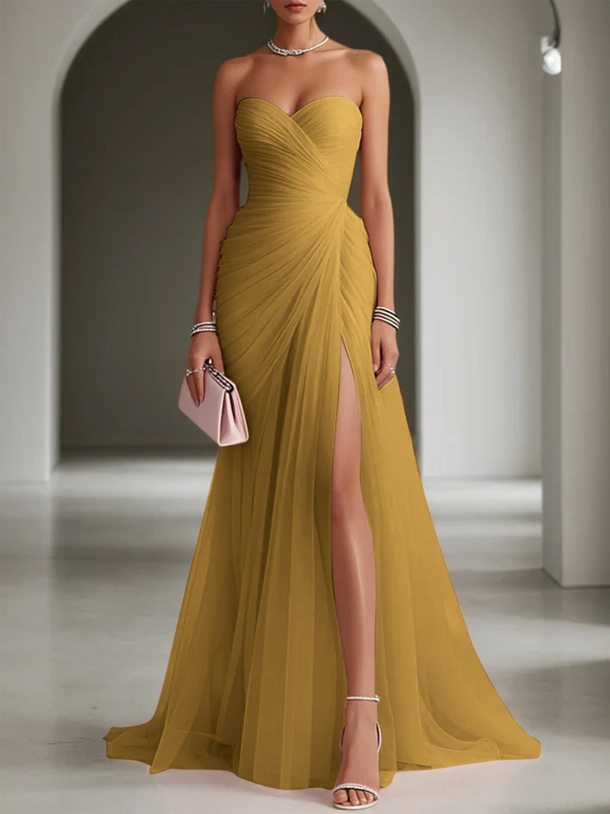 Ariadna | Long Party Dress with Draping and Side Slit