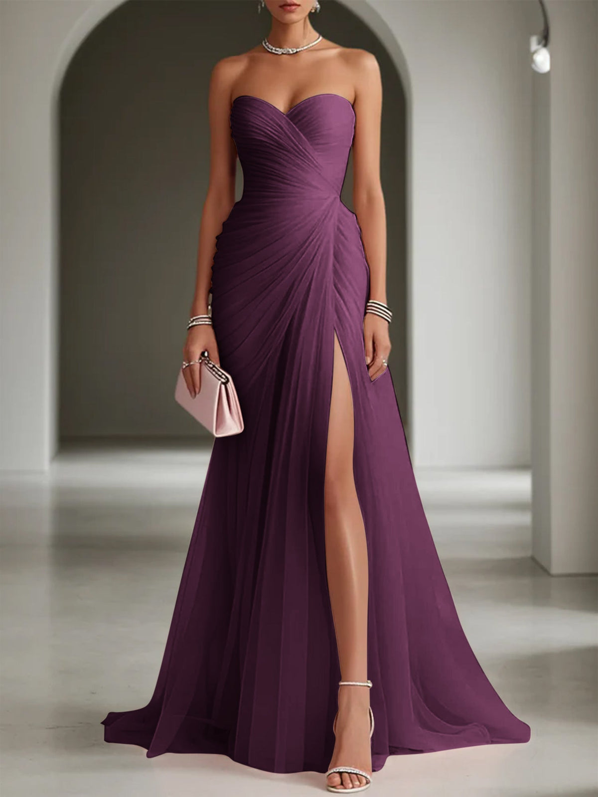 Ariadna | Long Party Dress with Draping and Side Slit