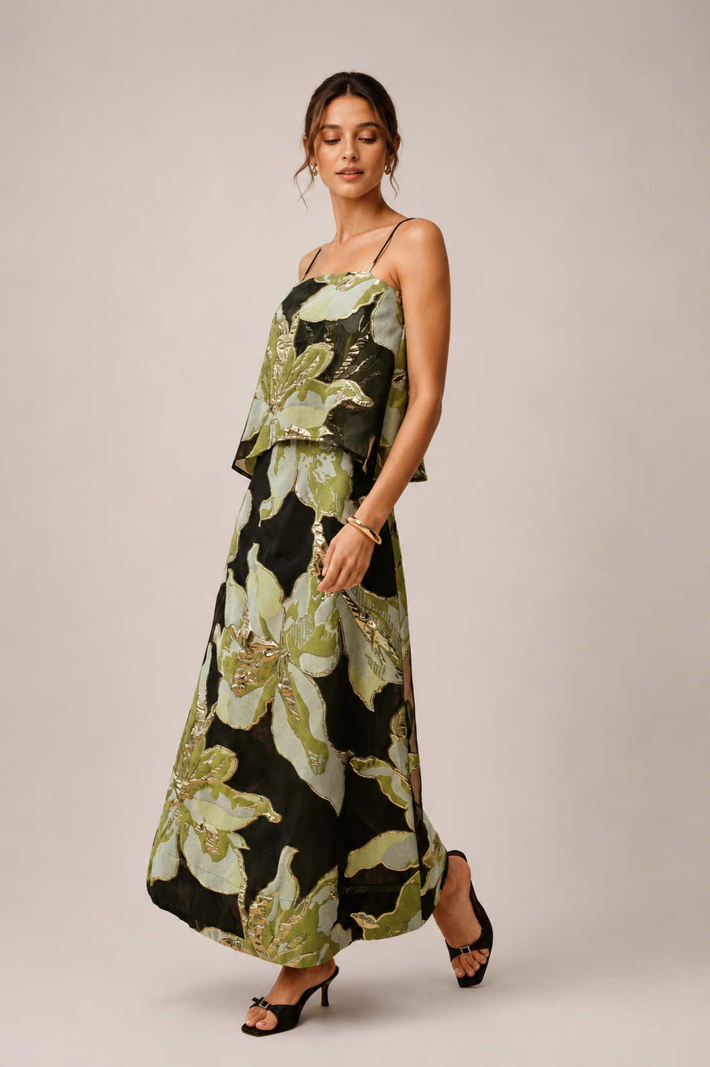 Vestido Maxi De Tirantes Espagueti Florales Negros