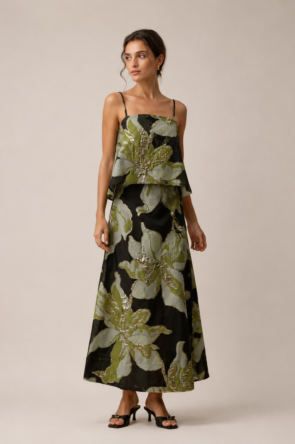 Vestido Maxi De Tirantes Espagueti Florales Negros