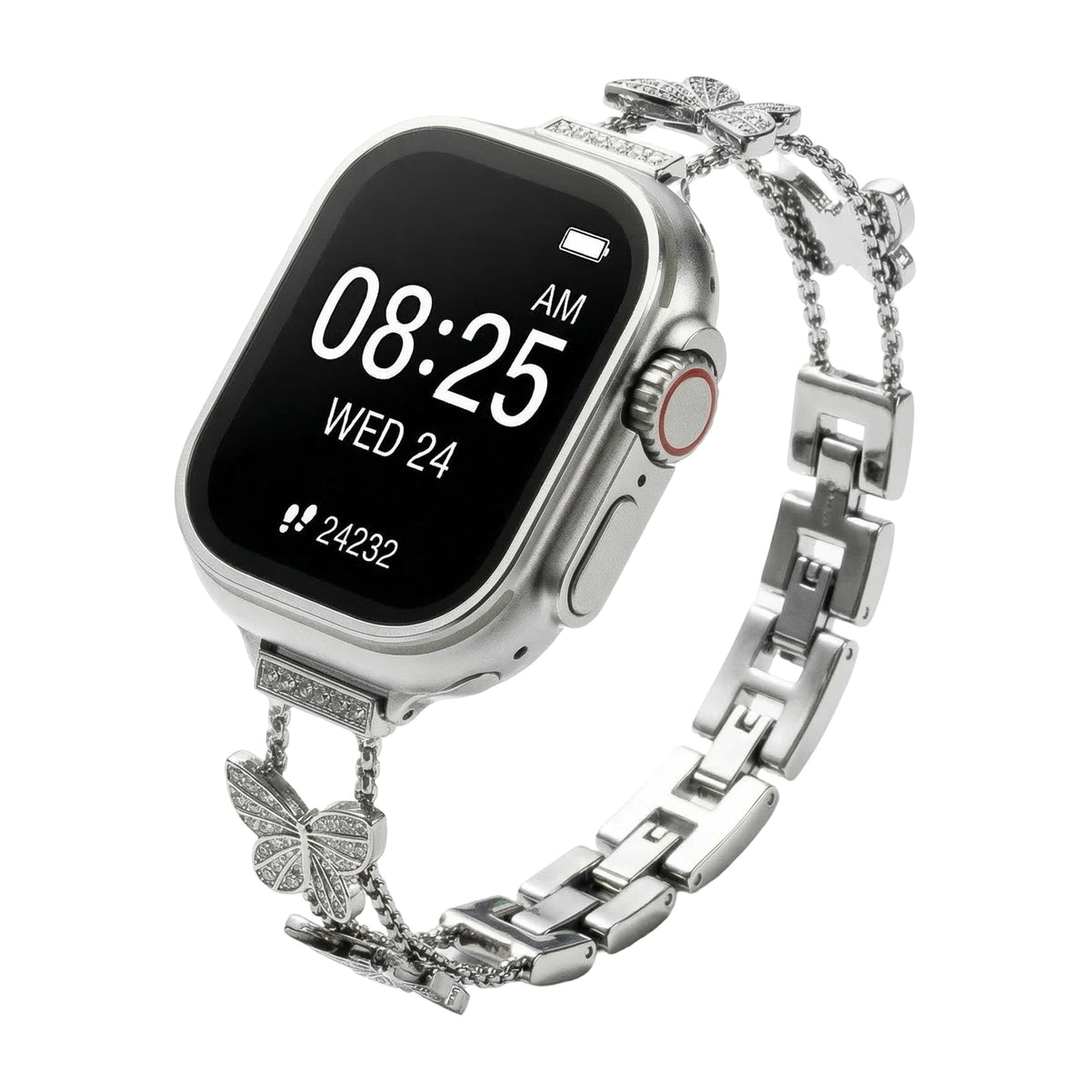Correa Apple Watch mariposa de circonitas, correa de reloj de aleación metálica con mariposa brillante, modelo Rinoure