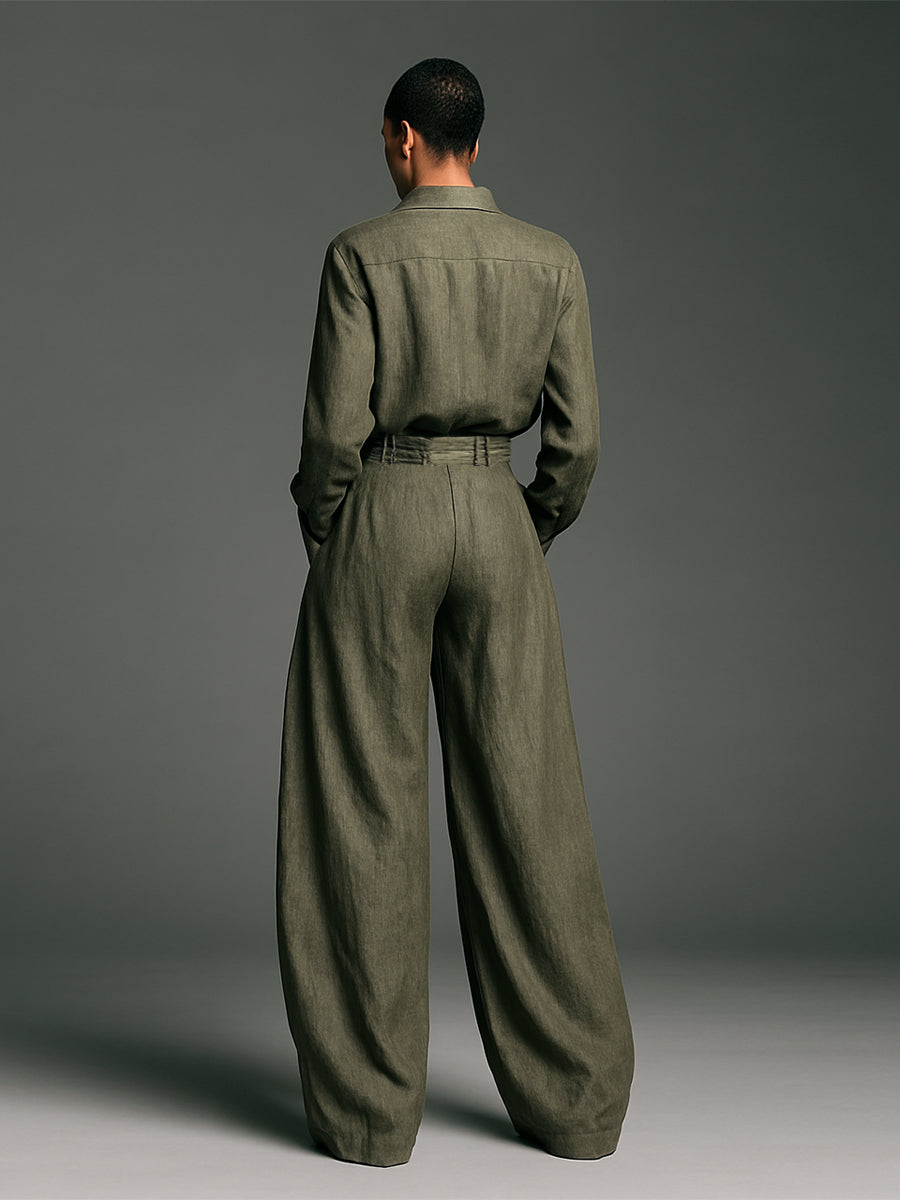 Two-Piece Linen Shirt and Wide-Leg Pants Set