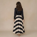 Vestido camisero largo de mujer a rayas con cinturón de lazo