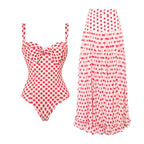 Set Amore Capri Bañador y Maxi Falda con Estampado de Corazones