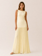 Vestido Largo Plisado Sin Mangas con Escote Barco