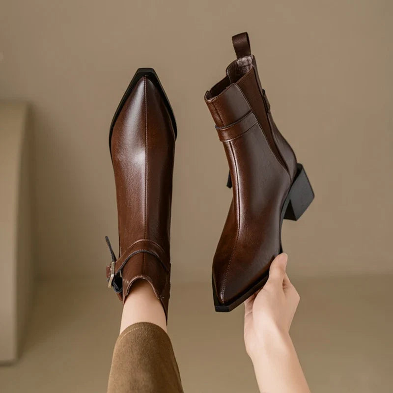 Leather Ankle Boots with Buckle Detail