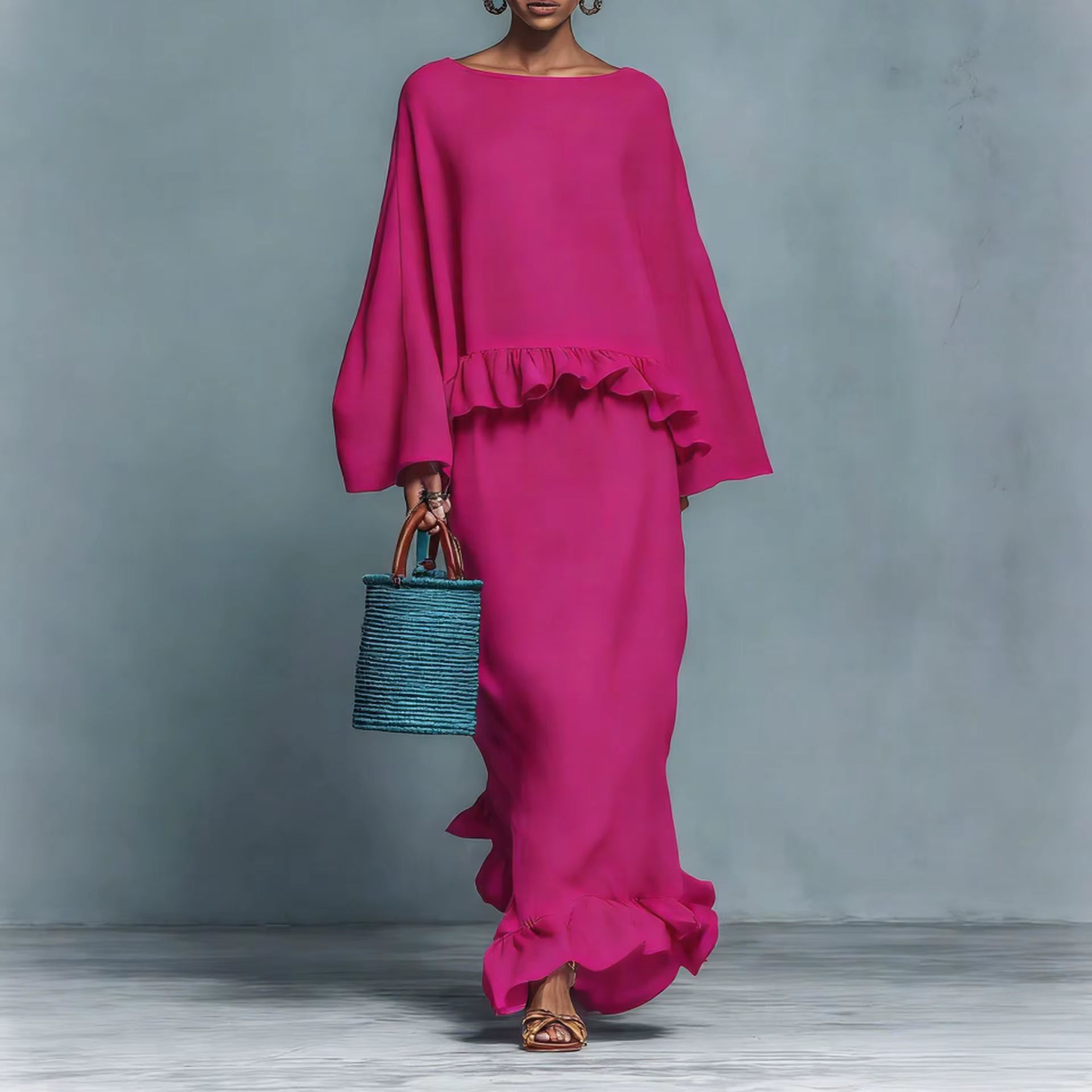Ruffled Blouse and Skirt Set