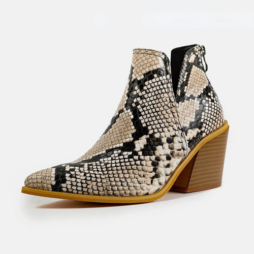 Black Snake-Effect Ankle Boots