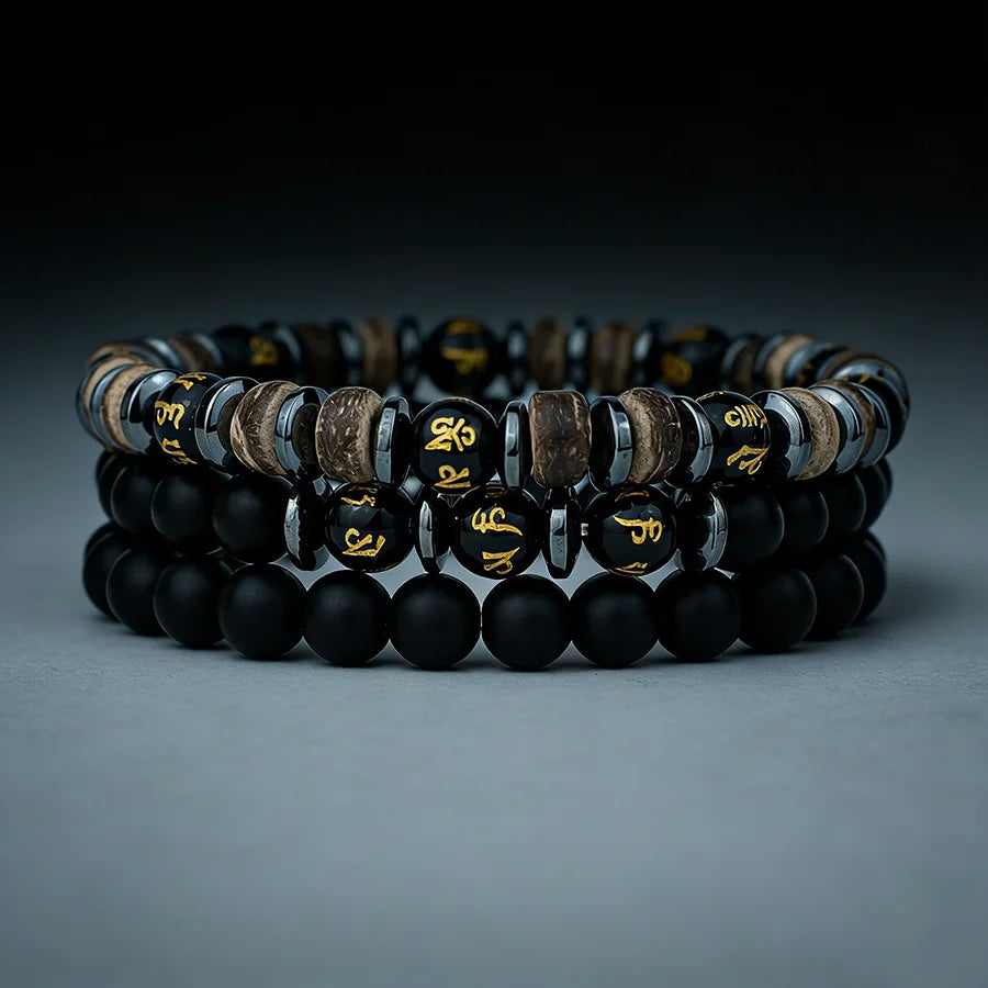 SIENA Natural Stone and Onyx Bracelet Set