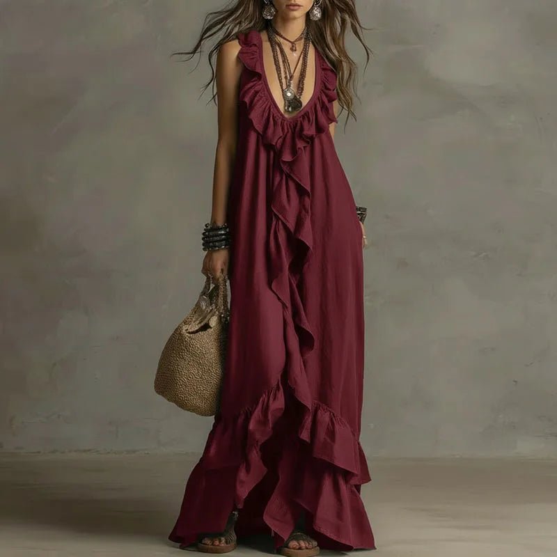 Vestido Maxi Selva Elegancia Bohemia con Volantes - LOVRA DESIGN