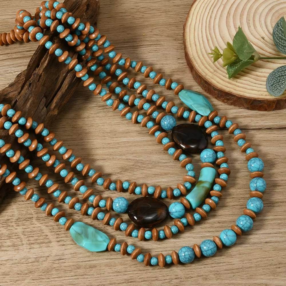 Collar turquesa cuencas estilo africano