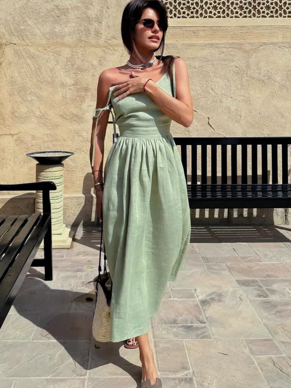 Vestido de algodón sin mangas con tirantes de nudo