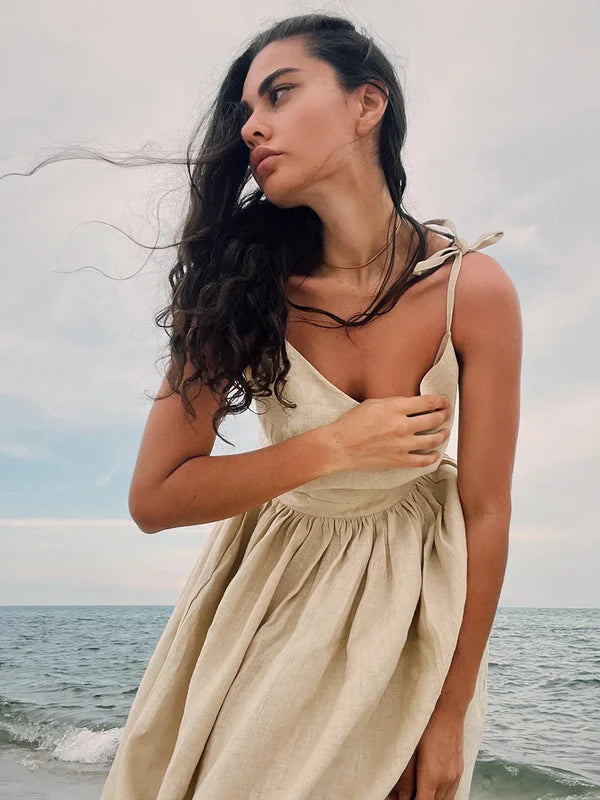 Vestido de algodón sin mangas con tirantes de nudo
