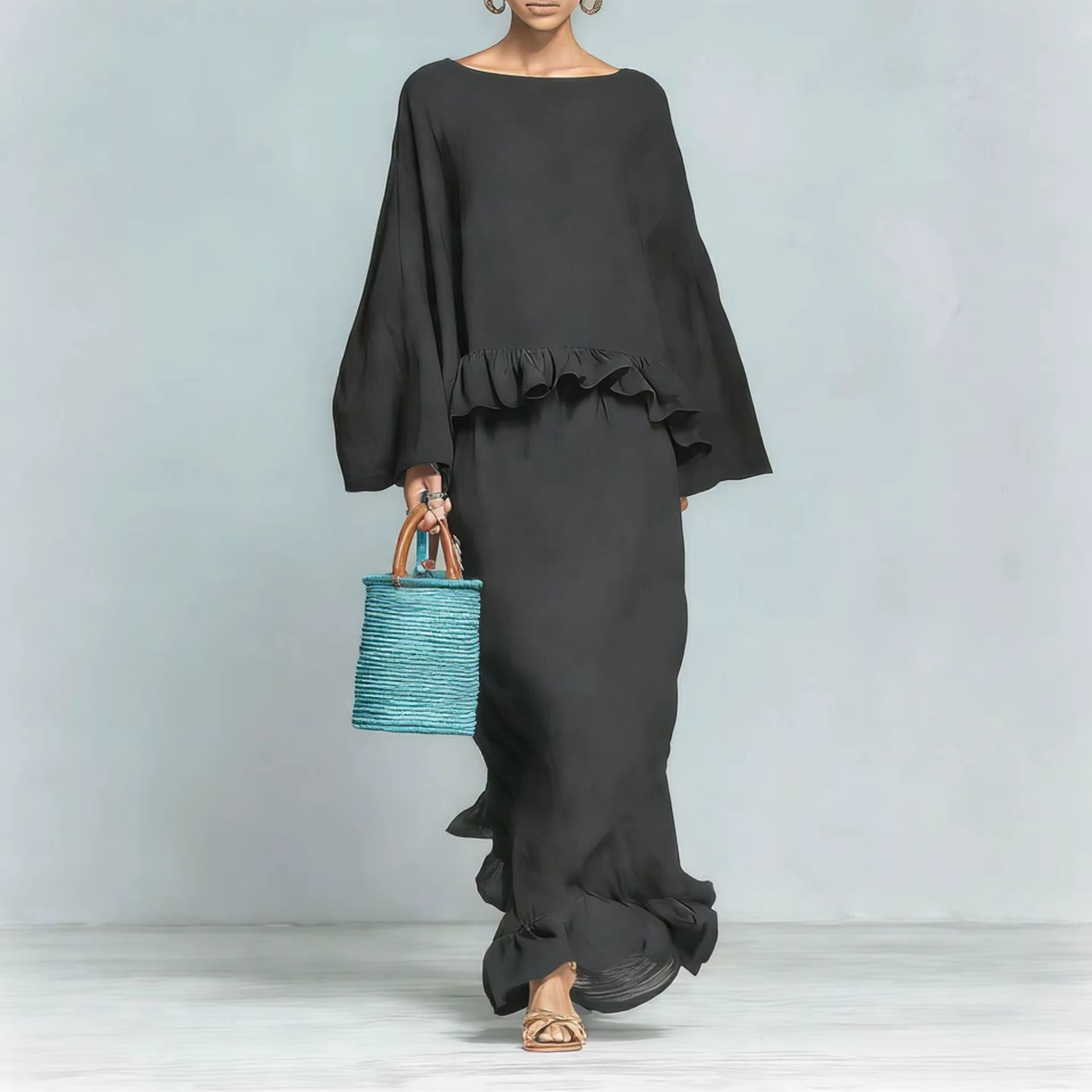 Ruffled Blouse and Skirt Set
