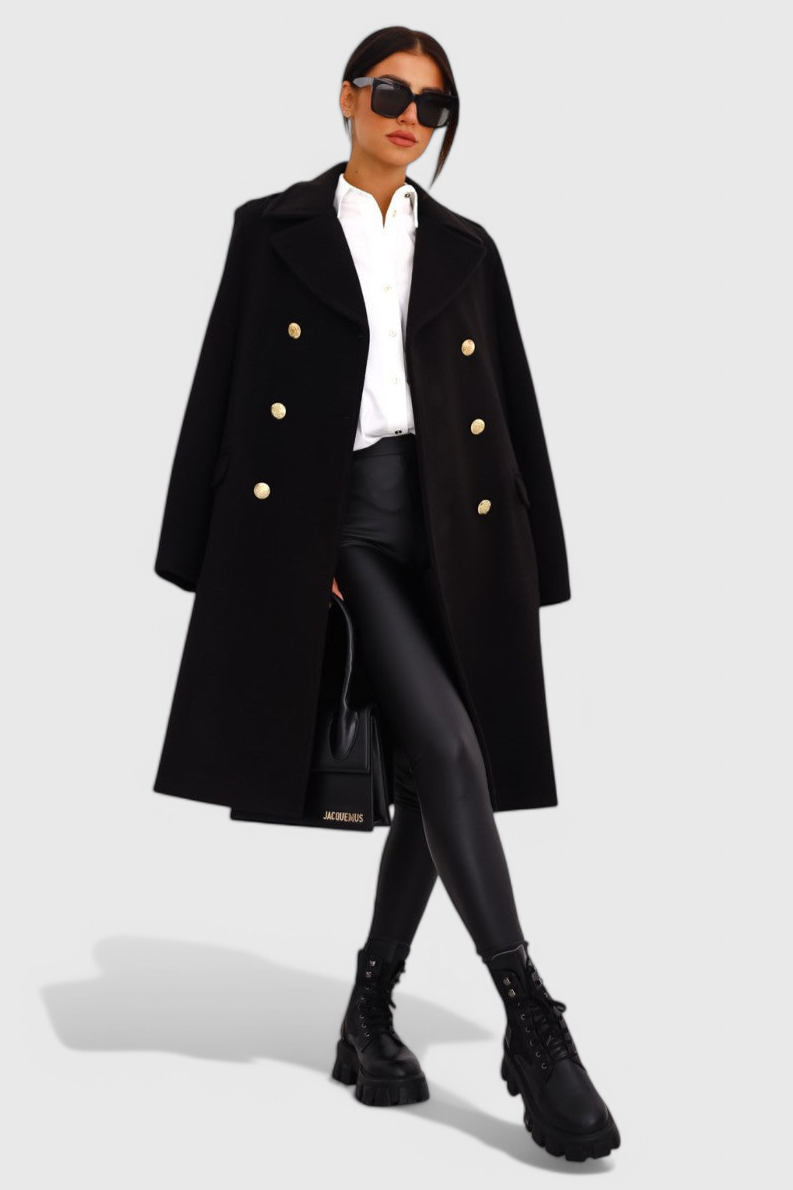 Yara Double-Breasted Wool Coat with a Fitted Cut