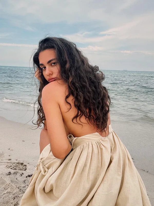 Vestido de algodón sin mangas con tirantes de nudo