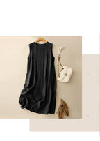 Aiko Natural Linen Midi Dress