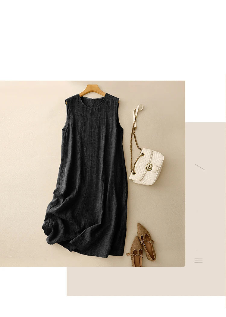 Vestido Midi Lino Natural Aiko