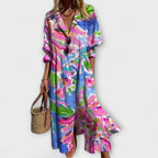 Vestido maxi halagado con cobertura para el vientre