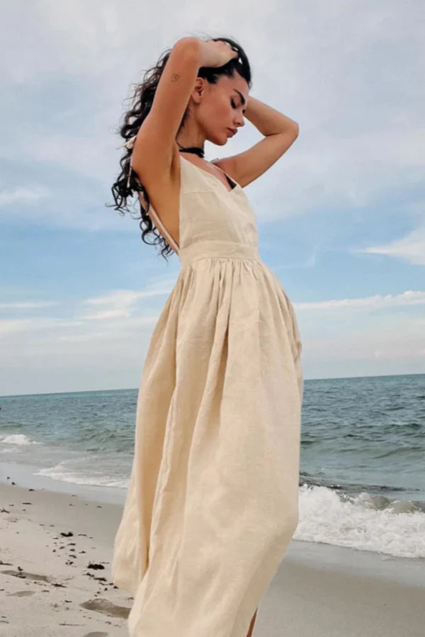 Vestido de algodón sin mangas con tirantes de nudo