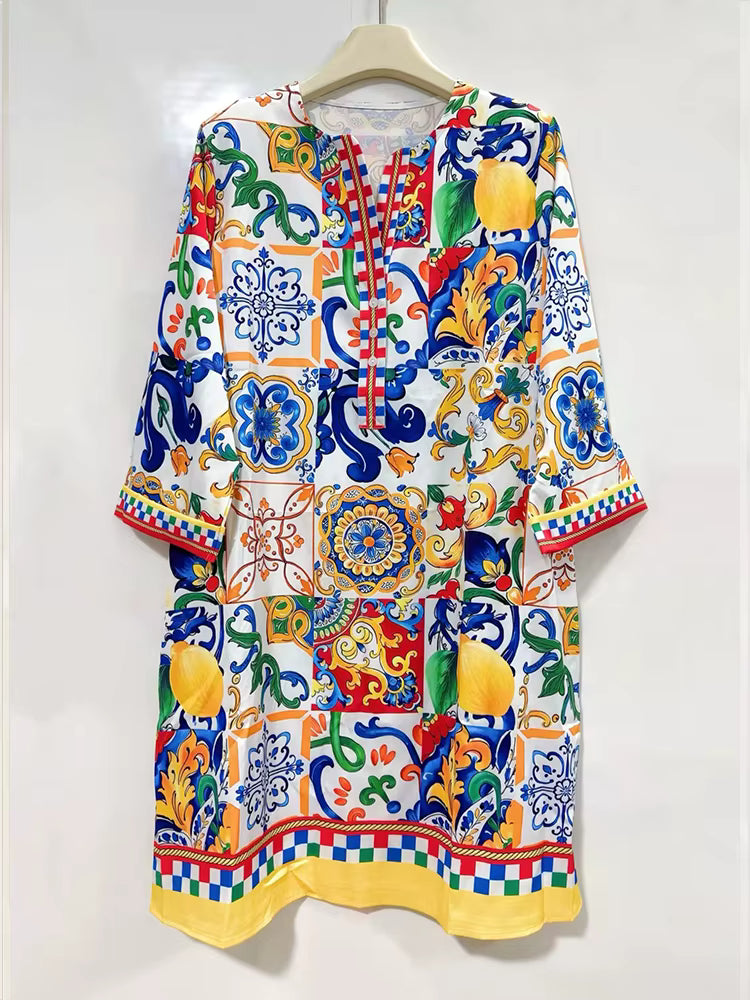 Vestido Túnica Estampado Barroco Multicolor