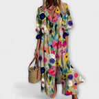 Vestido maxi halagado con cobertura para el vientre