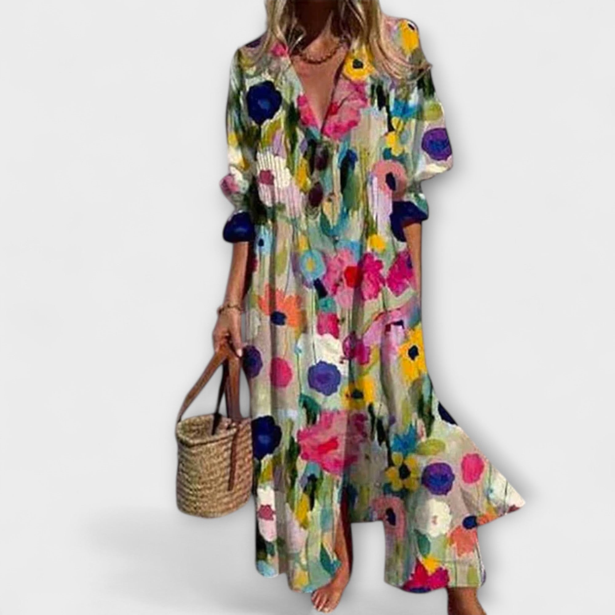 Vestido maxi halagado con cobertura para el vientre