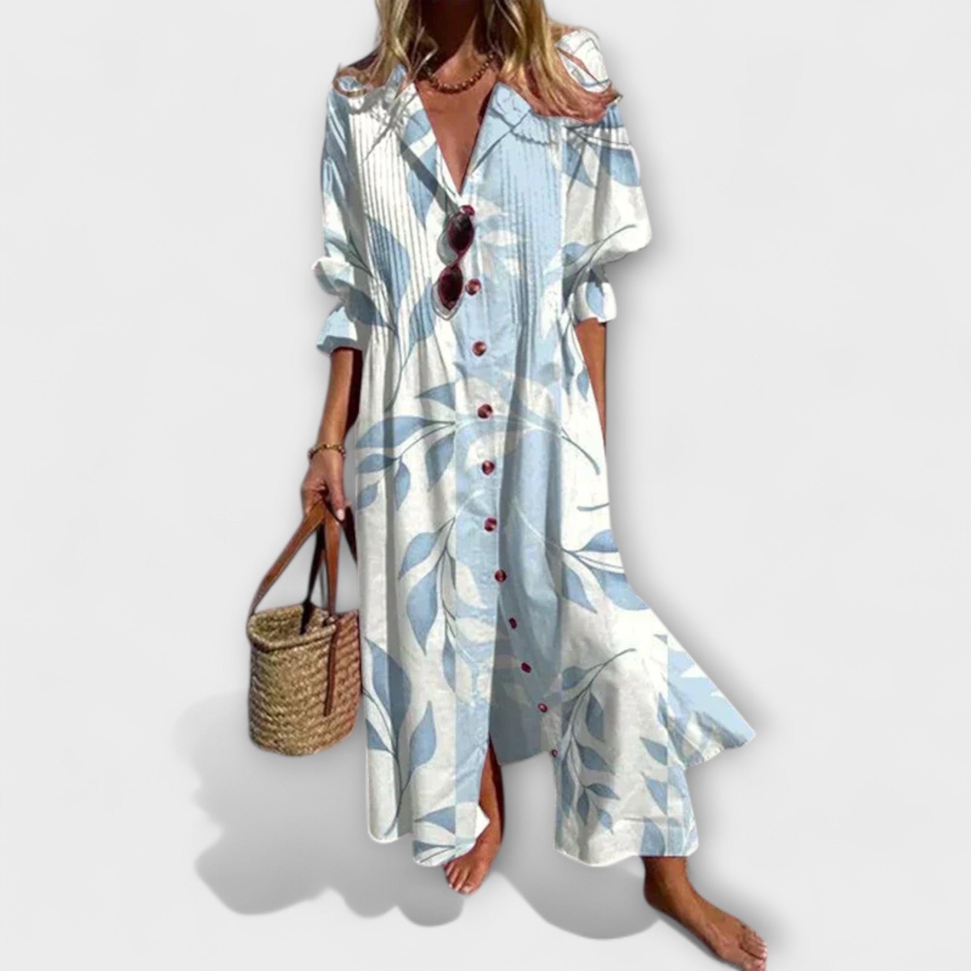 Vestido maxi halagado con cobertura para el vientre