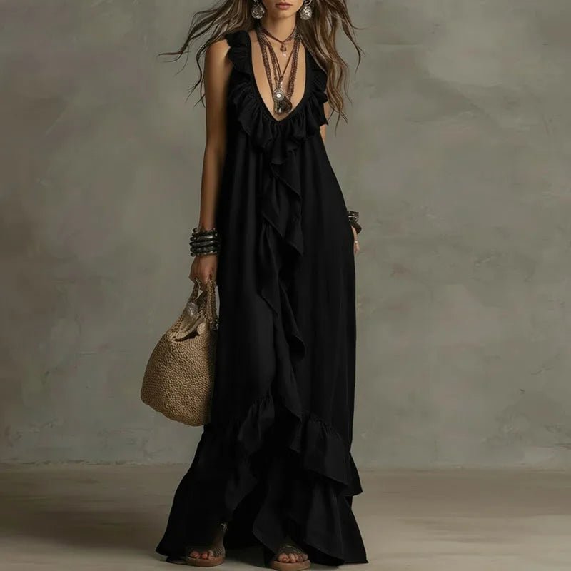 Vestido Maxi Selva Elegancia Bohemia con Volantes - LOVRA DESIGN