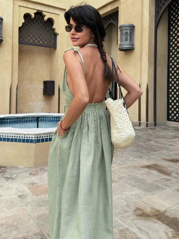 Vestido de algodón sin mangas con tirantes de nudo