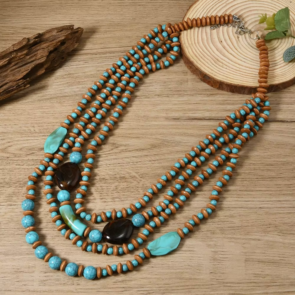 Collar turquesa cuencas estilo africano