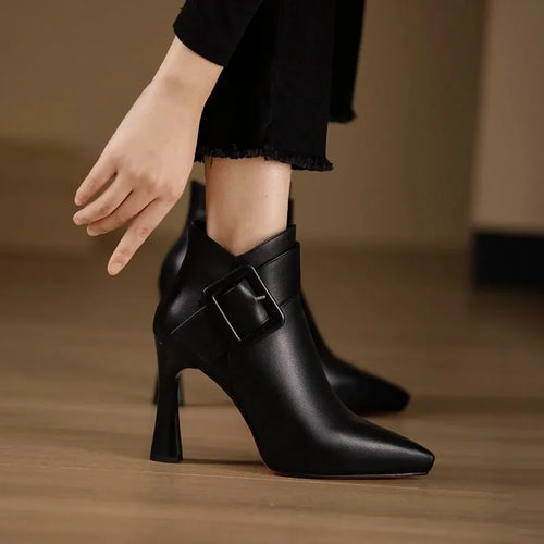 Oversized Buckle Heeled Ankle Boots
