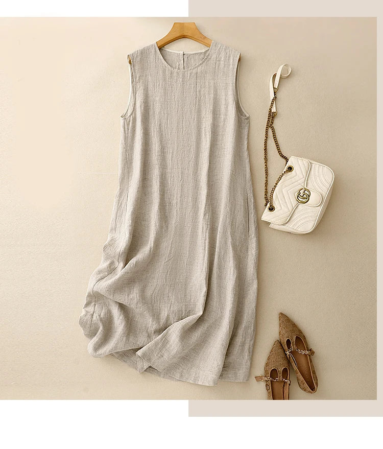 Vestido Midi Lino Natural Aiko