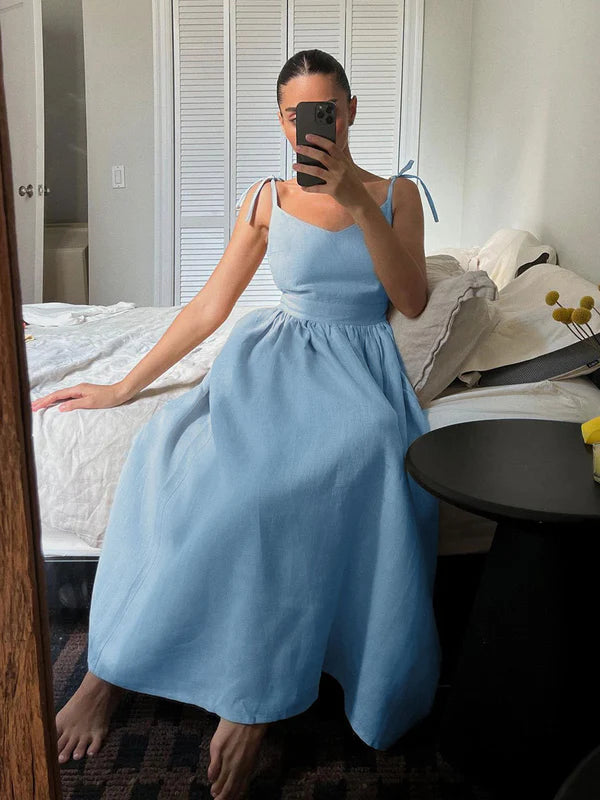 Vestido de algodón sin mangas con tirantes de nudo