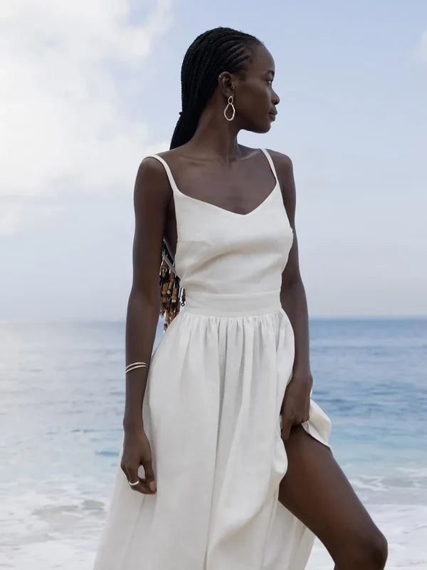 Vestido de algodón sin mangas con tirantes de nudo