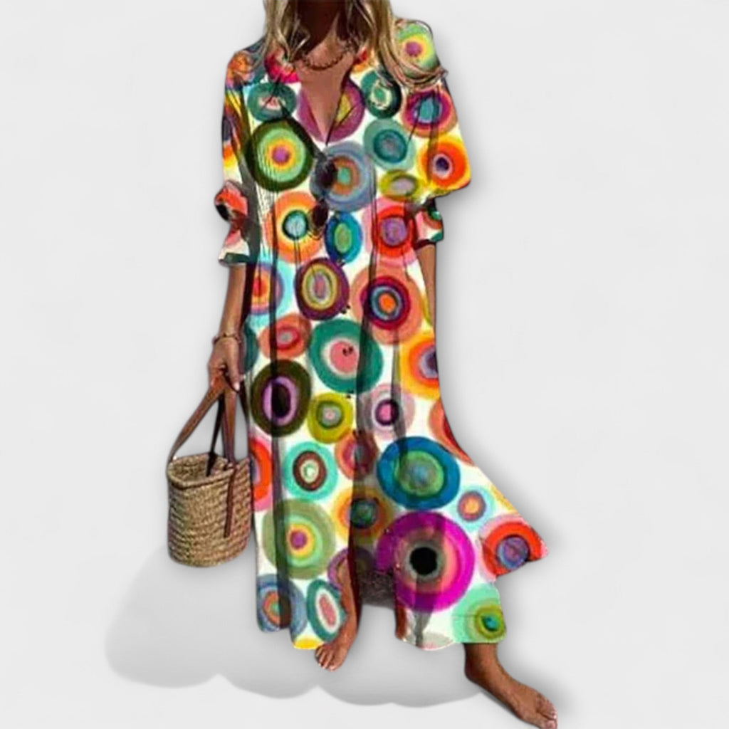 Vestido maxi halagado con cobertura para el vientre