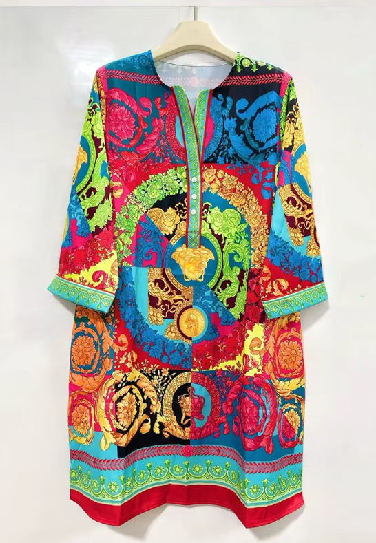 Vestido Túnica Estampado Barroco Multicolor