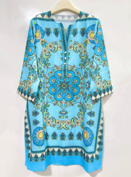 Vestido Túnica Estampado Barroco Multicolor