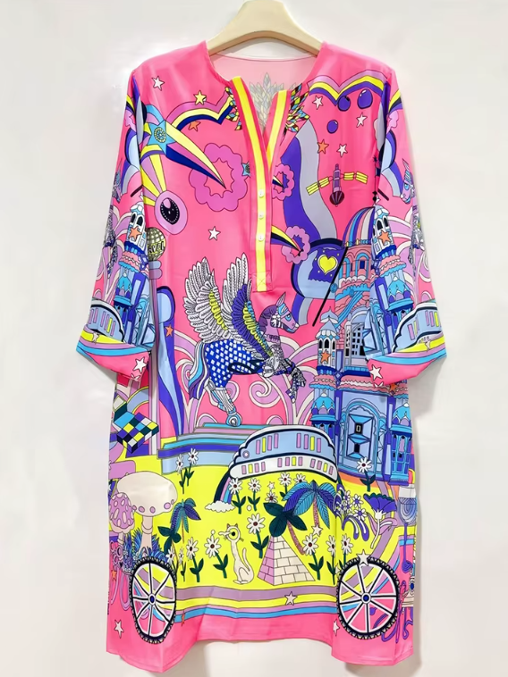 Vestido Túnica Estampado Barroco Multicolor