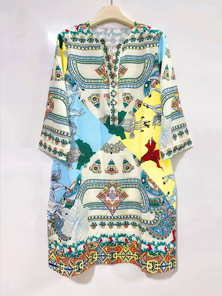 Vestido Túnica Estampado Barroco Multicolor