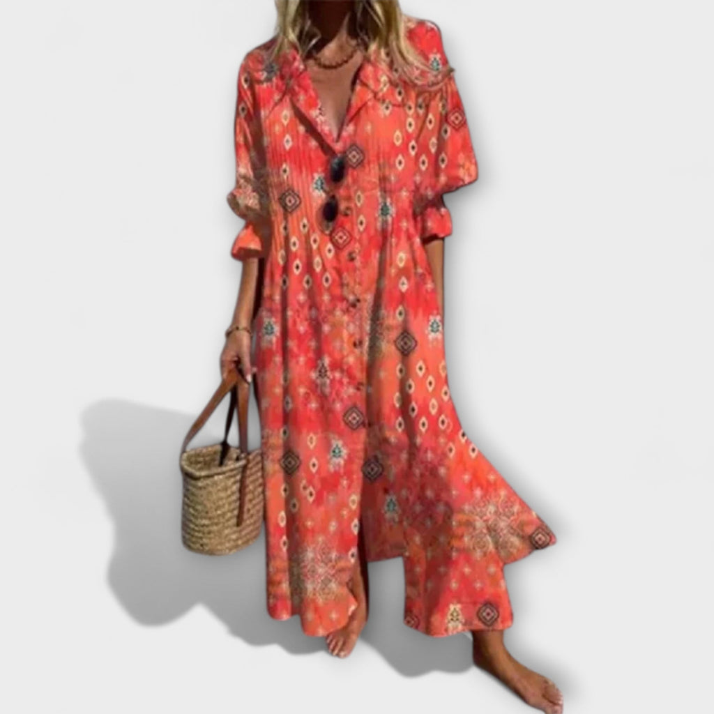Vestido maxi halagado con cobertura para el vientre