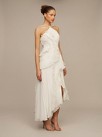 Vestido Maxi cuello halter plisado asimético