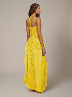 Vestido Maxi cuello halter plisado asimético