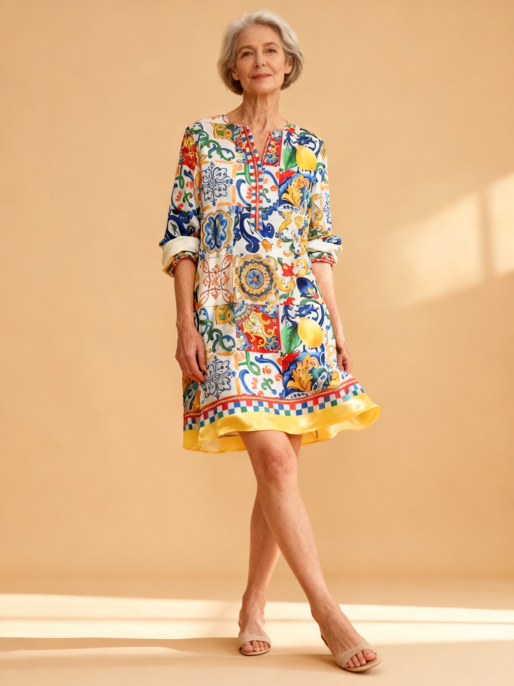 Vestido Túnica Estampado Barroco Multicolor