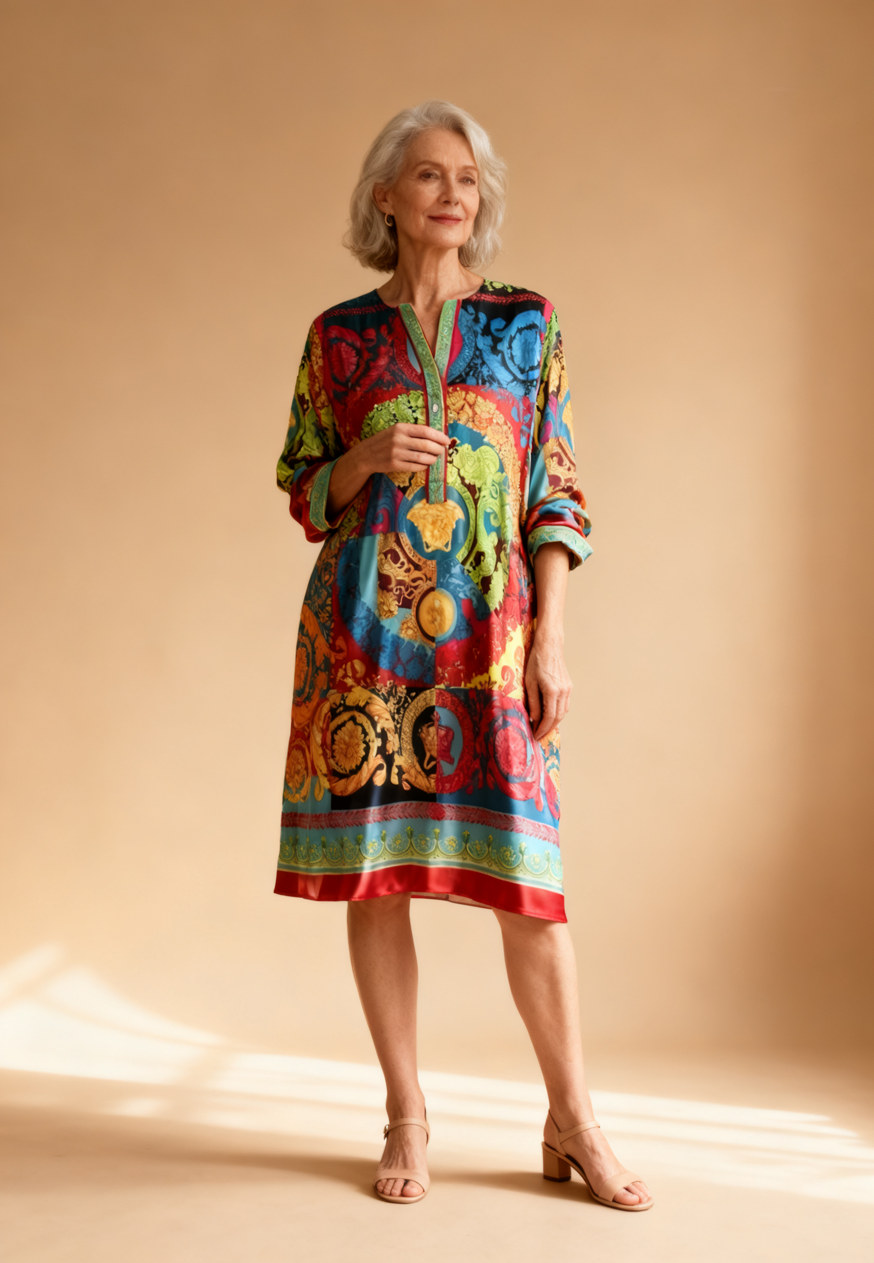 Vestido Túnica Estampado Barroco Multicolor