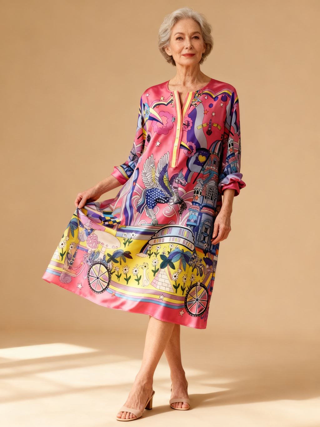 Vestido Túnica Estampado Barroco Multicolor