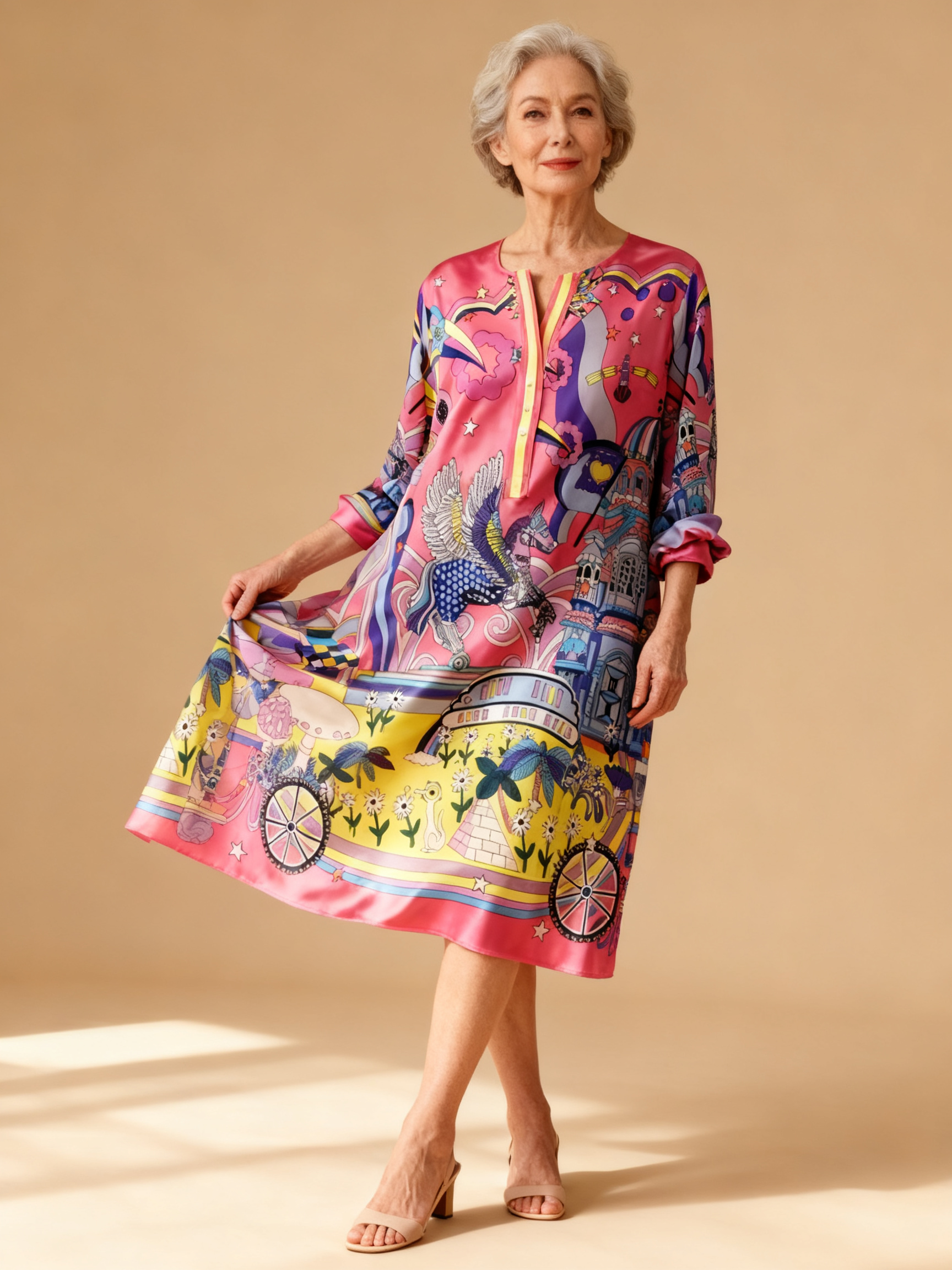 Vestido Túnica Estampado Barroco Multicolor